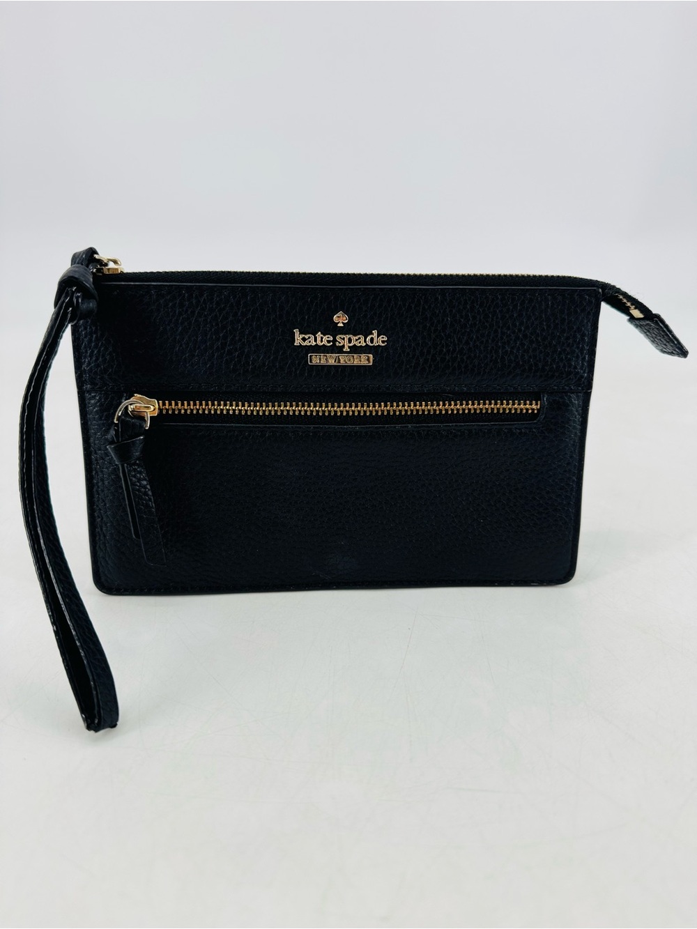 Kate Spade Leather Black Zippered Multi Compartment Card Holder Wristlet Wallet